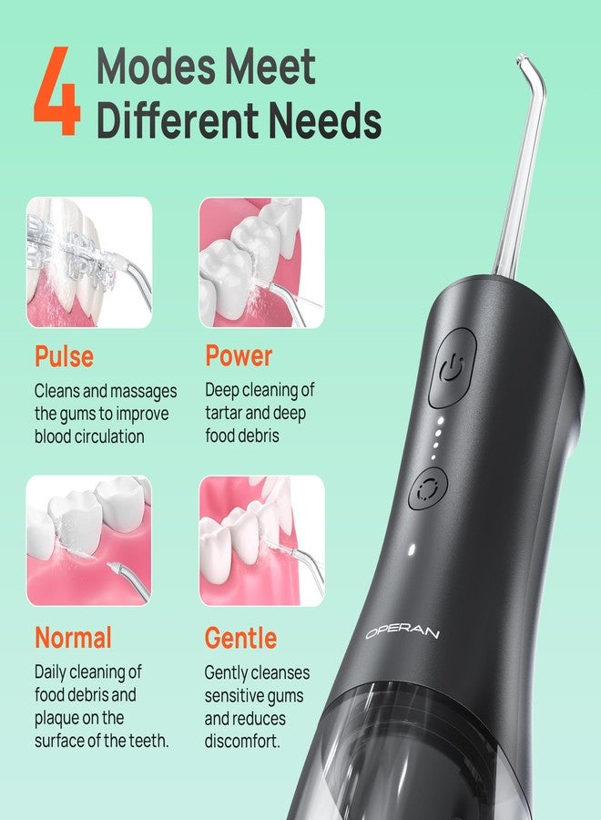 OPERAN Water Flossers for Teeth, Cordless Portable Water Flossers for Adults Braces, IPX7 Waterproof with 4 Modes, 4 Professional Nozzles, 300ml Tank & 21 Days Runtime for Travel, Black, 1Pack - Image 4